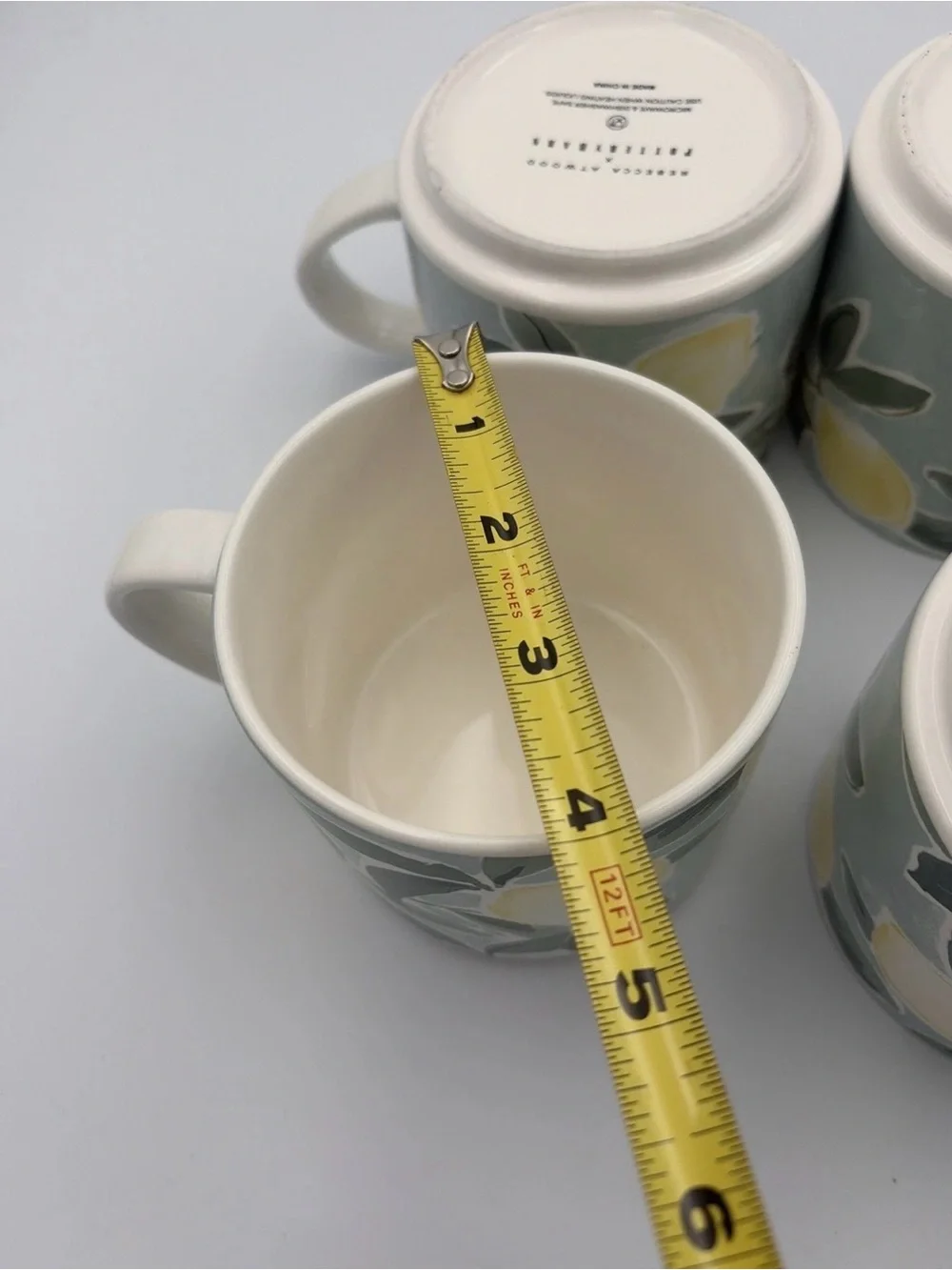Pottery Barn Lot of 4 Coffee Mugs Rebecca Atwood Lemon Stoneware Cups